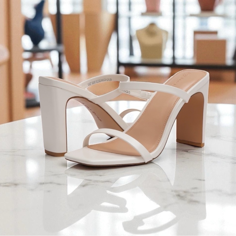 The Drop White Avery Square Toe Two Strap High Heeled Sandal Heeled Sandal
